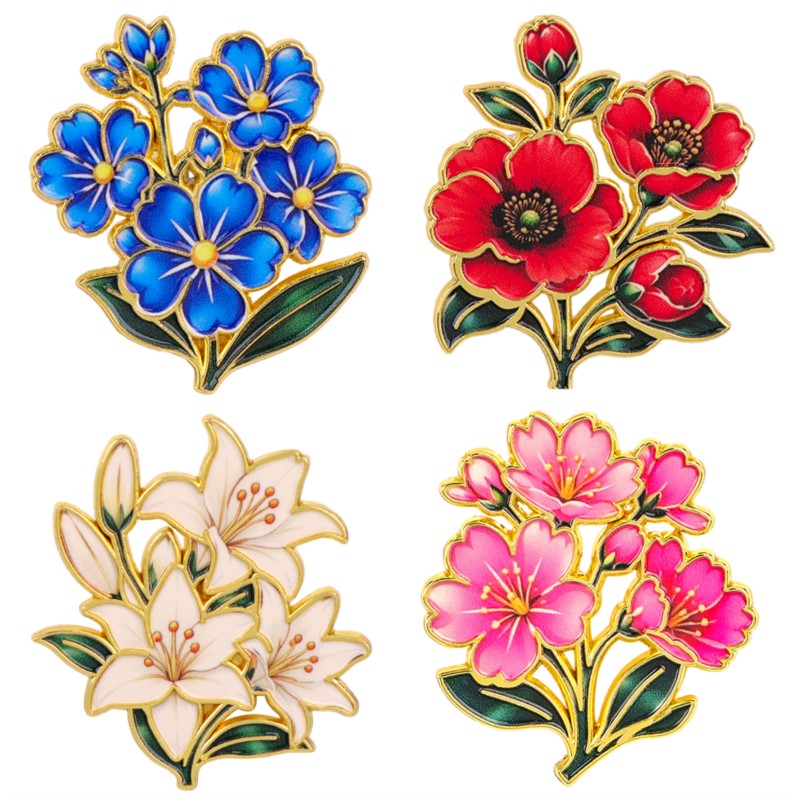 Supply Florist - Sevimli Vintage Renkli Çiçekli Emaye Pin